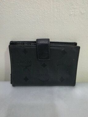 MCM Black Monogram Snap Wallet
